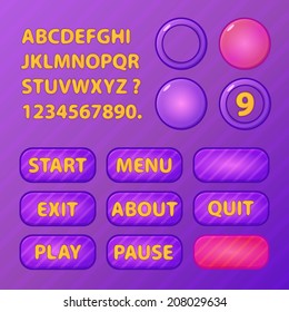Game menu buttons - vector UI elements and font for game development