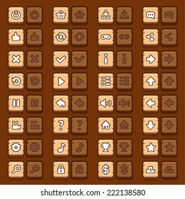 Game menu icons wooden buttons set