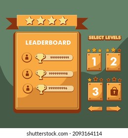 Game menu scene for status of money, power, and collectible items. It can be used for all types of games such as adventure, racing, RPG, shooting games and other types of games. Vector illustration
