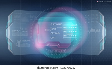 Game menu for VR in the HUD style. Sci-Fi Futuristic dashboard. Vitrual reality technology. vector illustration