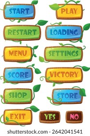 Game menu wooden button vector illustration
