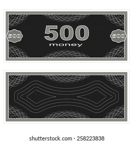 Game money. Set on a white background. Banknote five hundred money.