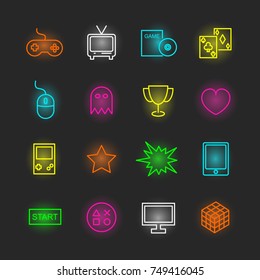 game neon icon set, vector design editable stroke
