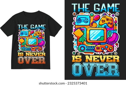 The game is never over t shirt design illustratuion template . Colourful Retro Gaming tshirt design, Gaming tshirt, Funny Gamer tshirt, Video Game t-shirt, t shirt design For Gamers,Gamer gift tee