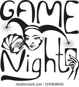 game night lettering icon. Joker head. Jester icon. winner icon. Win Card game. Vector illustration