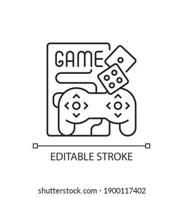 Game Night Linear Icon. Entertainment And Recreation For Social Event. Family Leisure Activities. Thin Line Customizable Illustration. Contour Symbol. Vector Isolated Outline Drawing. Editable Stroke