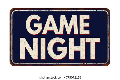 Game Night Vintage Rusty Metal Sign On A White Background, Vector Illustration