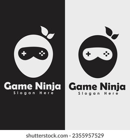 Game Ninja simple logo design template, Modern logo design concept with ninja character and joystick console, suitable for game branding and company logo