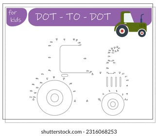 A game with numbers, an educational game from point to point for children, cartoon cars. Vector illustration