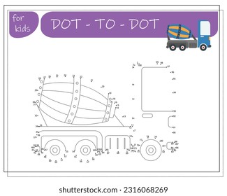 A game with numbers, an educational game from point to point for children, cartoon cars. Vector illustration