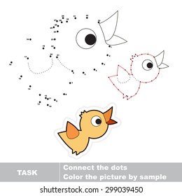 Game for numbers. One cartoon bird. Connect the dots and find hidden picture. Trace game for children.