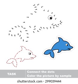 Game for numbers. One cartoon dolphin. Connect the dots and find hidden picture. Trace game for children.
