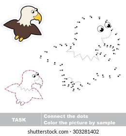 Game for numbers. One cartoon eagle. Connect the dots and find hidden picture. Trace game for children.
