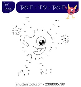A game with numbers, a point-to-point educational game for children, cartoon monsters, aliens. Vector illustration on a white background