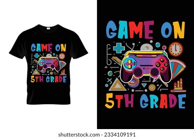 Game on 5th Grade Gaming Console Back to school coloring t shirt design vector Print Template. Welcome Back to School T-shirt Design My First Day of School Shirt. Gamer gift video game t-shirt.
