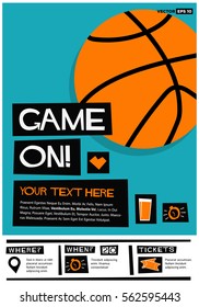 Game On! (Flat Style Vector Illustration Basketball Poster Design) Event Invitation With Venue And Time Details