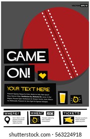 Game on! (Flat Style Vector Illustration Cricket Poster Design) Event Invitation with Venue, Time and Ticket Details