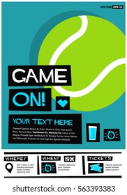 Game on! (Flat Style Vector Illustration Tennis Poster Design) Event Invitation with Venue and Time Details
