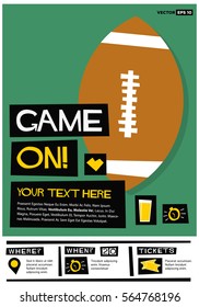 Game On! (Flat Style Vector Illustration American Rugby Poster Design) Event Invitation with Venue and Time Details