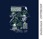 Game On Level Up joystick gamepad grunge splatter vector illustration graphic tee