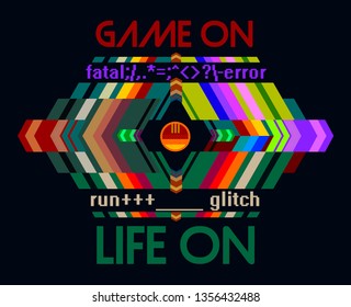 game on life on fatal error glitch tee graphic design