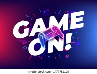 Game on, Neon game controller or joystick for game console on blue background. - Shutterstock ID 1977752108
