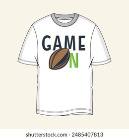 Game on typography t shirt chest print design vector illustration ready to print. Gaming t shirt easy edit and customizable.