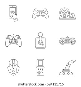 Game online icons set. Outline illustration of 9 game online vector icons for web