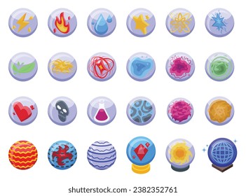 Game orbs icons set isometric vector. Magical game fantasy. Power fortune