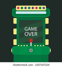 Game over arcade banner, end of playing in computer game. Vector display video finish game, template retro virtual failure, screen final classic action illustration