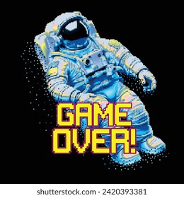 GAME OVER! Astronaut Pixels illustration in Arcade Style T-shirt Design