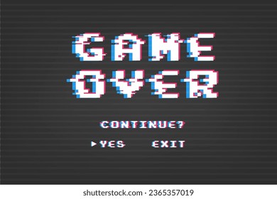 Game over background, glitch pixels device screen.Pixel Game Over, 8-bit Pixel Game Over.