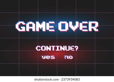 Game over background, glitch pixels device screen.Pixel Game Over, 8-bit Pixel Game Over.