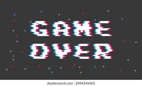 Game over background, glitch pixels device screen.Pixel Game Over, 8-bit Pixel Game Over.