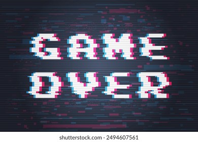 Juego sobre fondo, pantalla del dispositivo de píxeles con problemas técnicos.Pixel Game Over, 8-bit Pixel Game Over.	