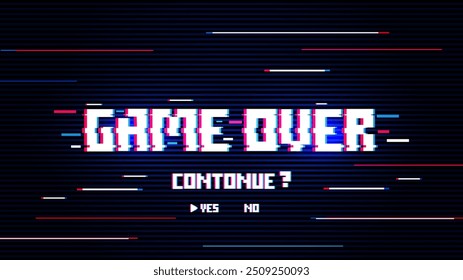 Game over background, glitch pixels device screen.Pixel Game Over, 8-bit Pixel Game Over.	