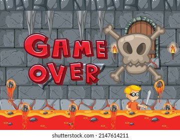 Game over background with hot lava illustration