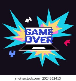 Game Over background. Game streamer vector flat poster. Concept cyberspace technology. Flat retro design concept of game sport. For game assets in vector illustrations