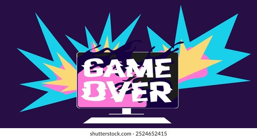 Game Over background. Game streamer vector flat poster. Concept cyberspace technology. Flat retro design concept of game sport. For game assets in vector illustrations