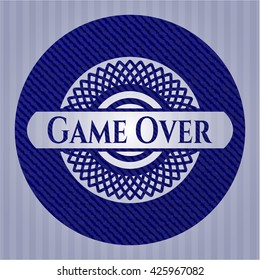 Spiel auf Abzeichen mit denim Hintergrund