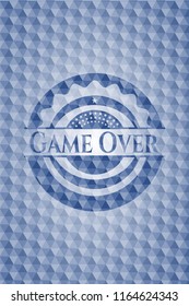 Game Over blue emblem with geometric pattern.