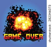 game over boom message pixel art vector illustration