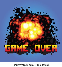 game over boom message pixel art vector illustration