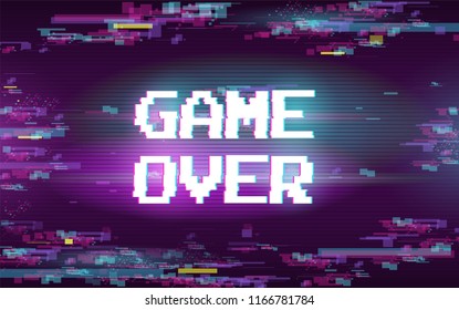 Game over concept illustration with glitch effect. Vector image