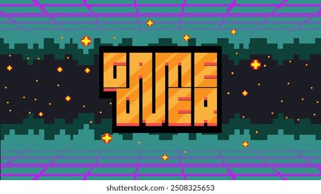 Game over continue.pixel art .8 bit game.retro game. for game assets in vector illustrations.Retro Futurism Sci-Fi Background.