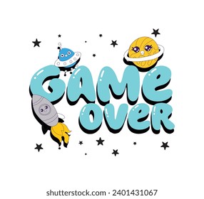 game over design for print on clothes, stickers and other use