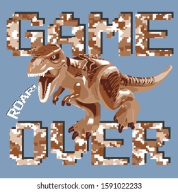 Game Over Dinosaur Camo Roar Vector Design