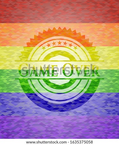 Game Over emblem on mosaic background with the colors of the LGBT flag