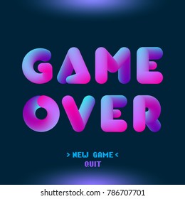 Game over, end of game. Isolated bubble style letters vector illustration.