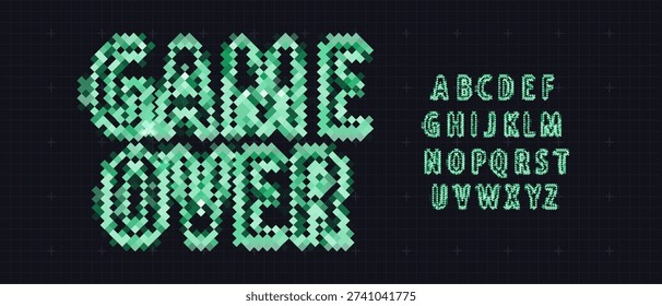 Game Over Font Logo Alphabet Y2K Pixel Letter Set Modern Typography, Arcade Typographic Design for Title Text, Gaming Typo Headline, Old Computer Type Symbol Logotype, Games Fonts. Vector Typeface